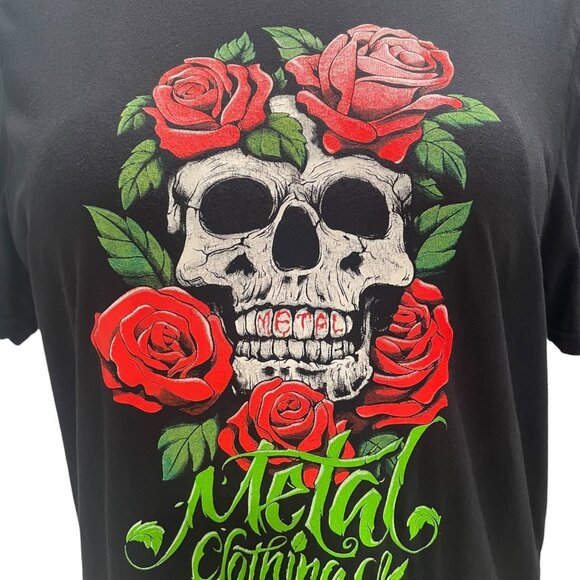 Metal Clothing Co Skull & Rose Graphic T XXL Festival Skater Goth Rock Concert - Picture 6 of 8